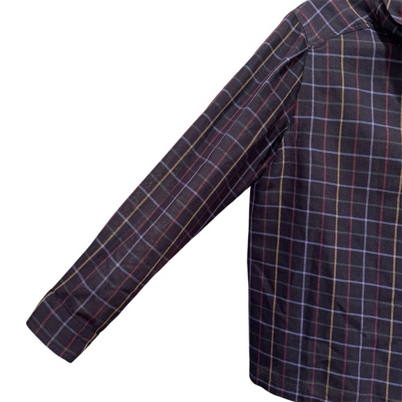 Vintage 80s Christian Dior Wool Turtleneck Button Down Shirt Retro Plaid Navy 14 - Picture 4 of 16